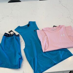 Under Armour Blue, Pink Tank Tops & Blue Shorts